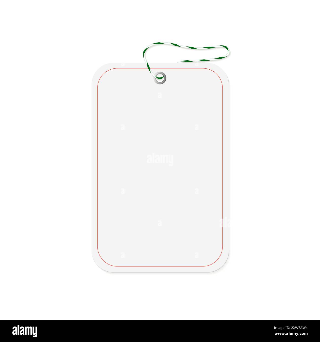 Vector graphic of a rectangular price tag with green string and red border. Stock Vector