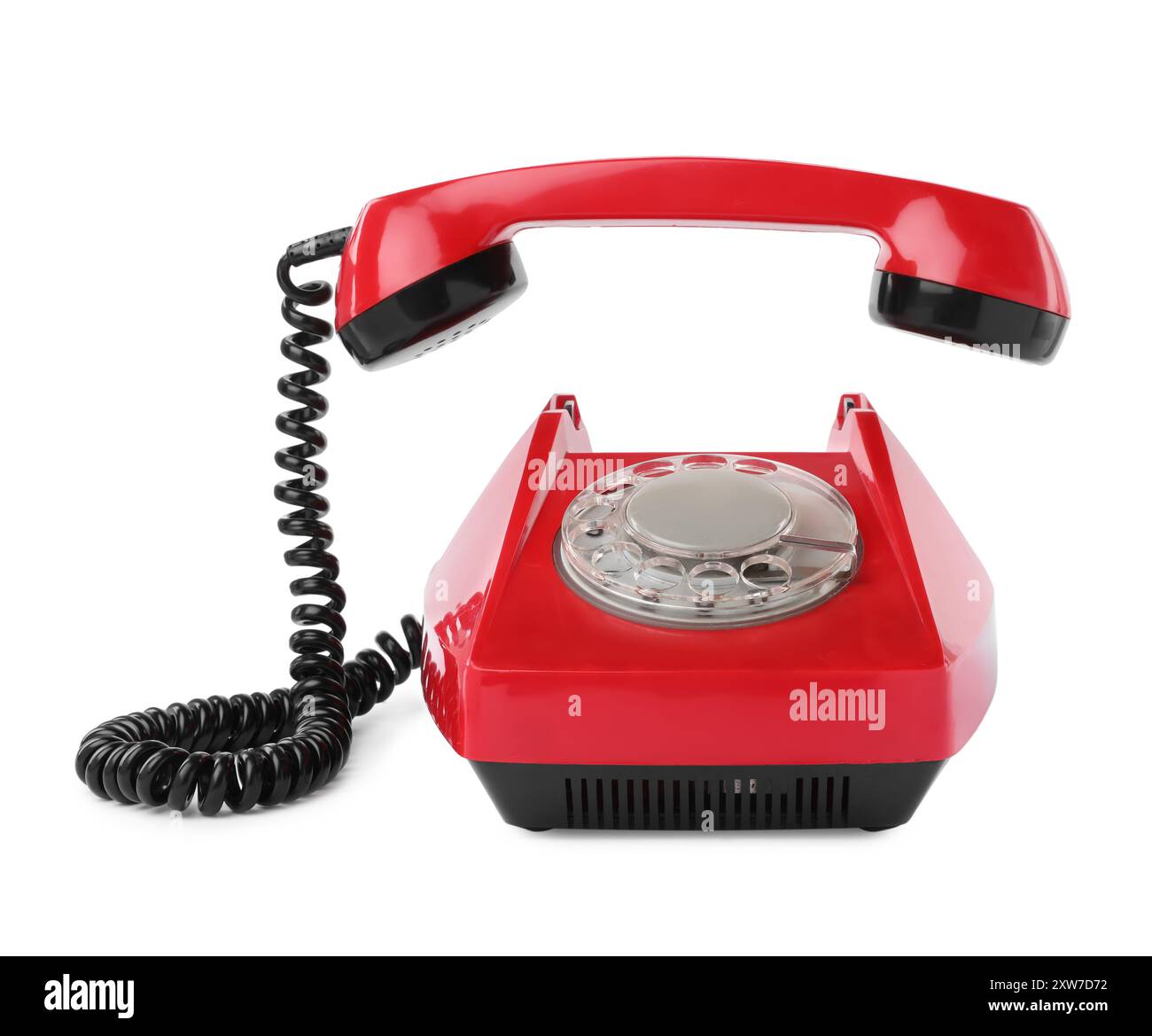 One red telephone with handset isolated on white Stock Photo - Alamy