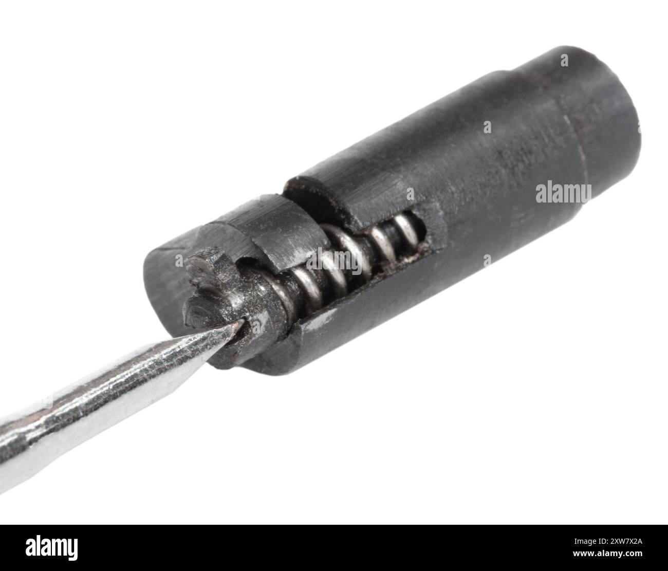 Semi-auto firearm's magazine spring catch isolated as it is being ...