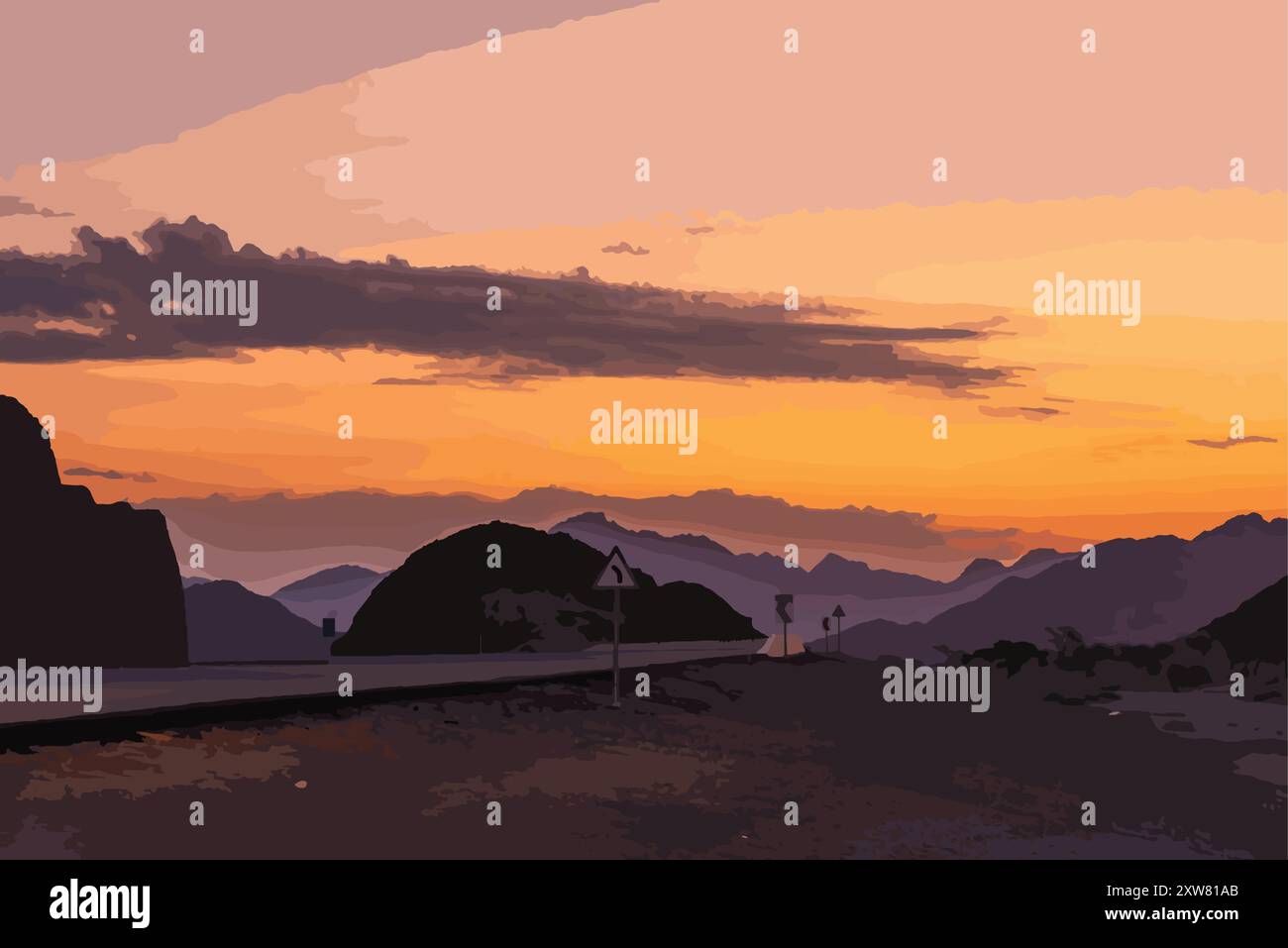 Landscape and sunrise view from Tabuk  Saudi Arabia Stock Vector