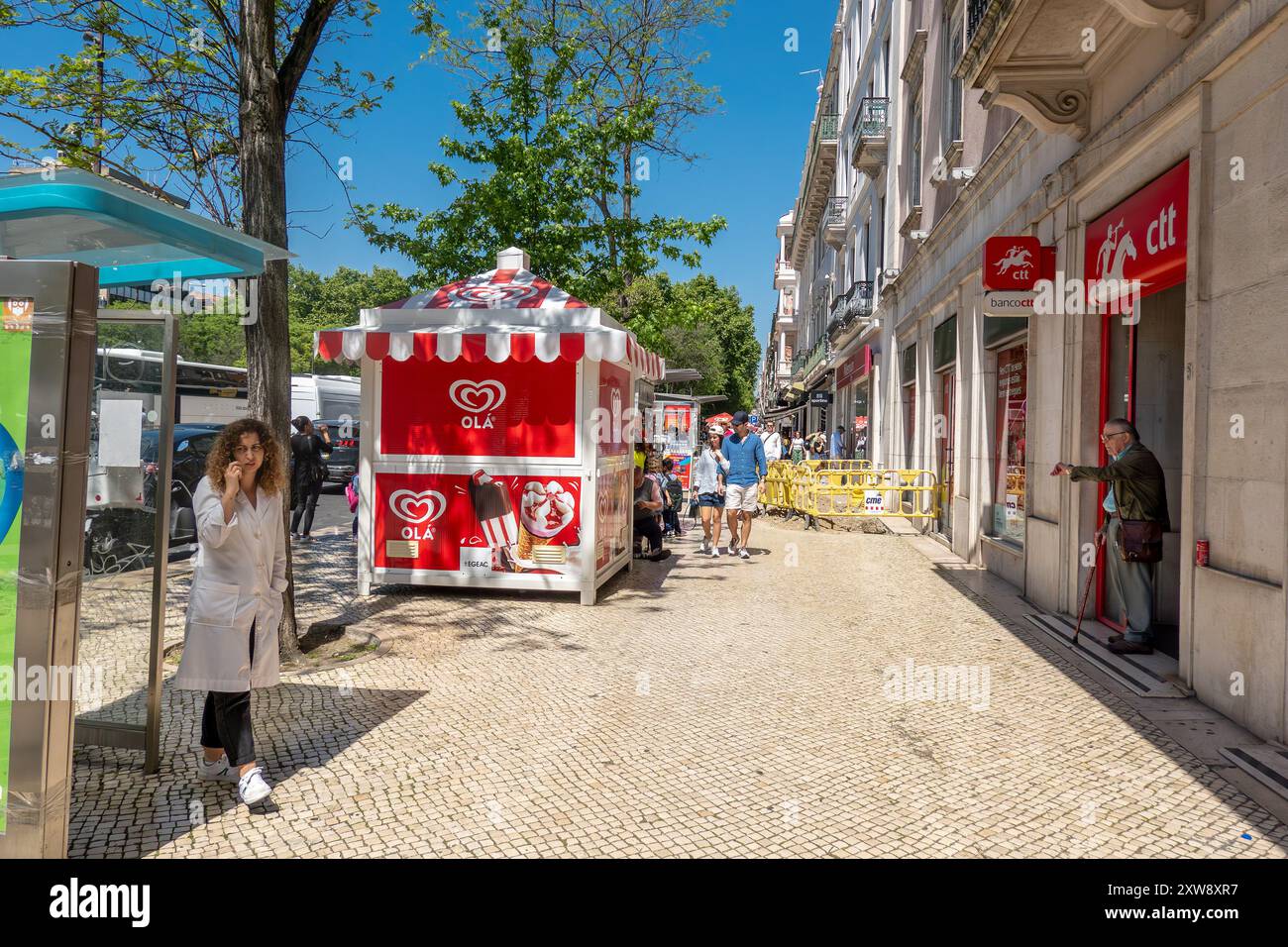 Portuguese Post Office (CTT) Shops And Concession Stands In Restauradores Square Central Lisbon Portugal, April 16, 2024 Stock Photo