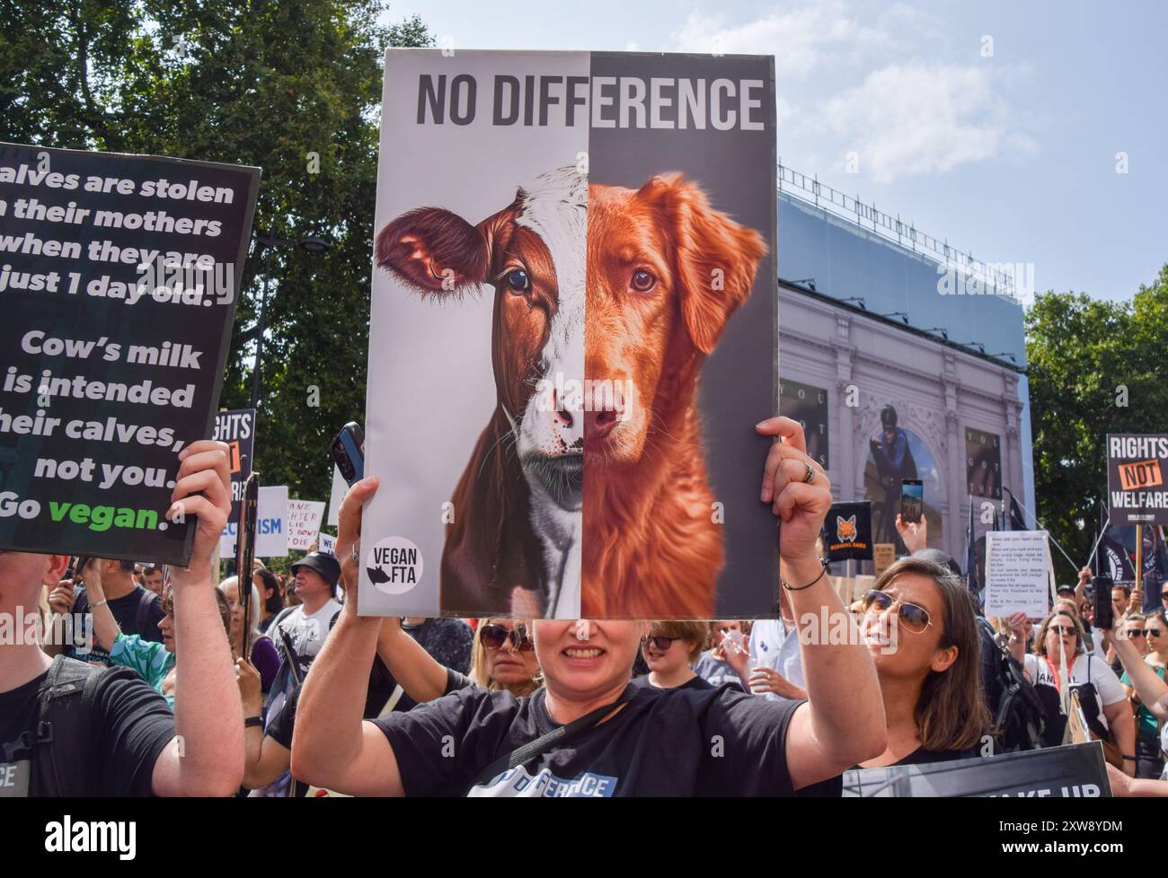 London, UK. 17th August 2024. Animal rights activists set off at Marble ...