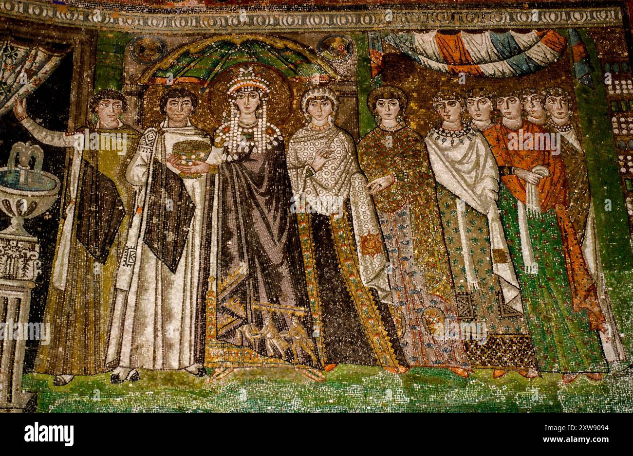 Mosaic of Empress Theodora and attendants. Interior of Basilica of San ...