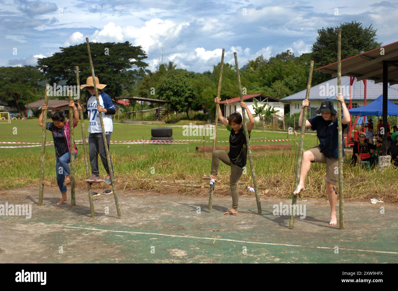 Stilt Racing Stilt races ar local festival, Bongkud, Ranau, Sabah, Malaysia Stock ...