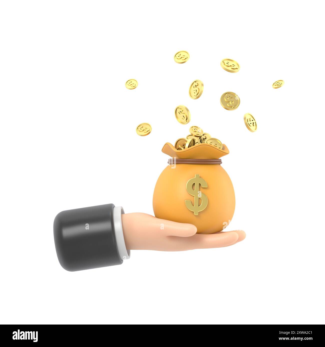 3d cartoon hand holding golden dollar coin investment Cut Out Stock ...