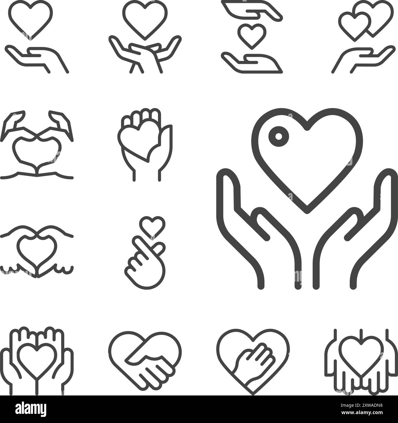 hand with heart line icon set,vector and illustration Stock Vector