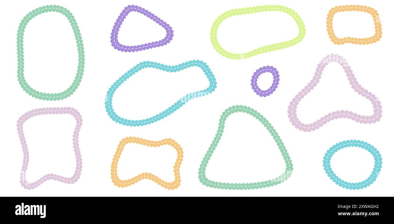 Hand drawn scalloped frames with dashed stitches. Stock Vector