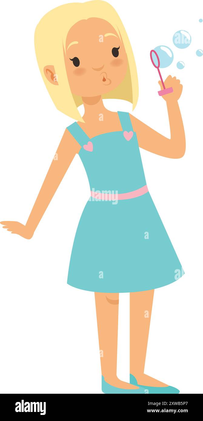 Girl blowing soap bubble. Cartoon kid toy Stock Vector Image \u0026 Art - Alamy, image size:670x1390