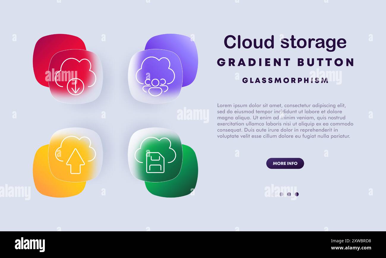 Cloud storage set icon. Upload, global cloud, sync, wireless cloud, internet, data storage, online backup, networking, cloud computing, connectivity. Stock Vector