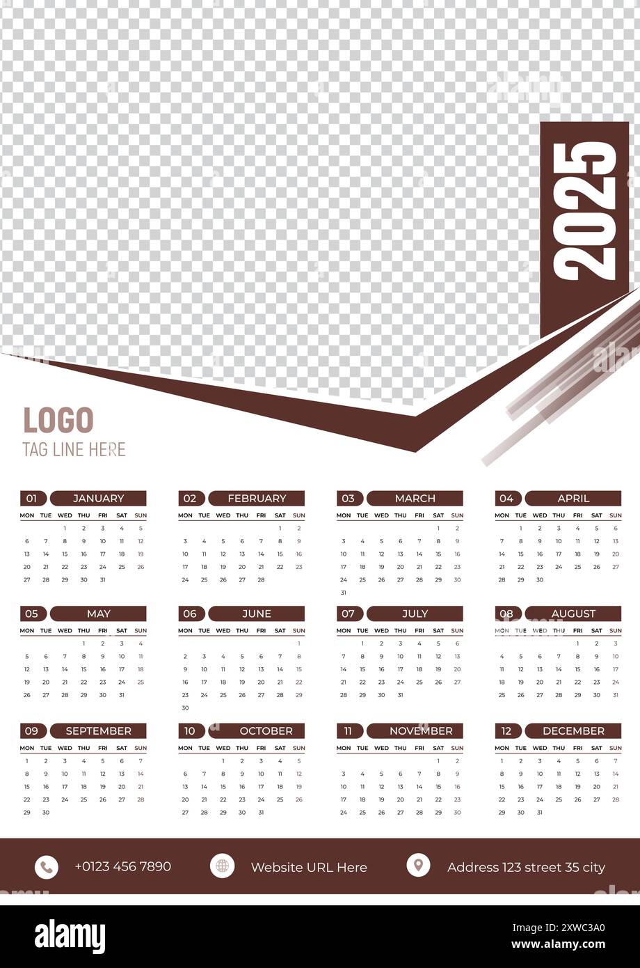 2025 Wall Calendar Design Template with easytoreplace image option