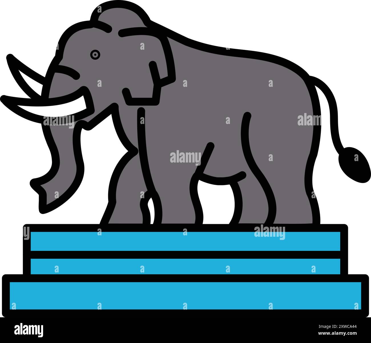 A large elephant is standing on a pedestal. The elephant is the main focus of the image, and it is a symbol of strength and power Stock Vector