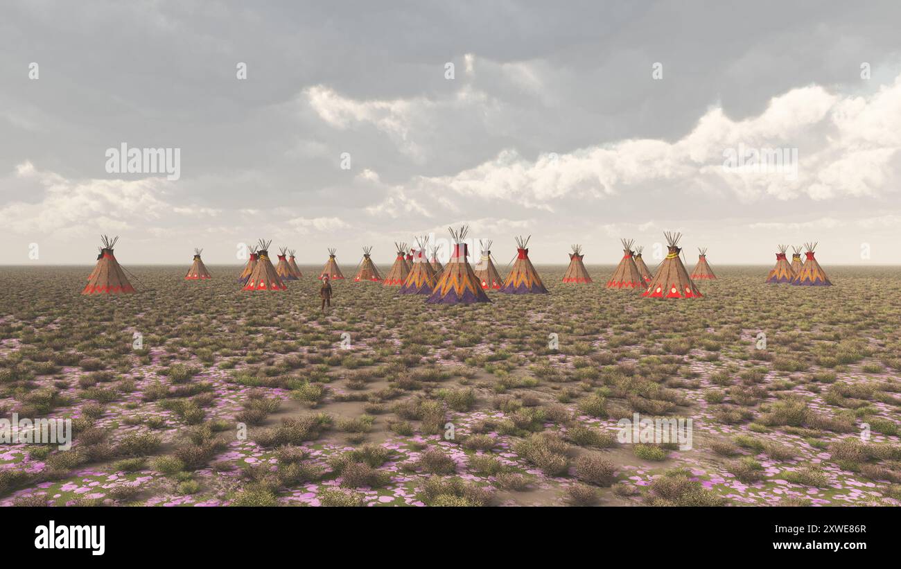 Native Cap Indian camp on the prairie Stock Photo - Alamy