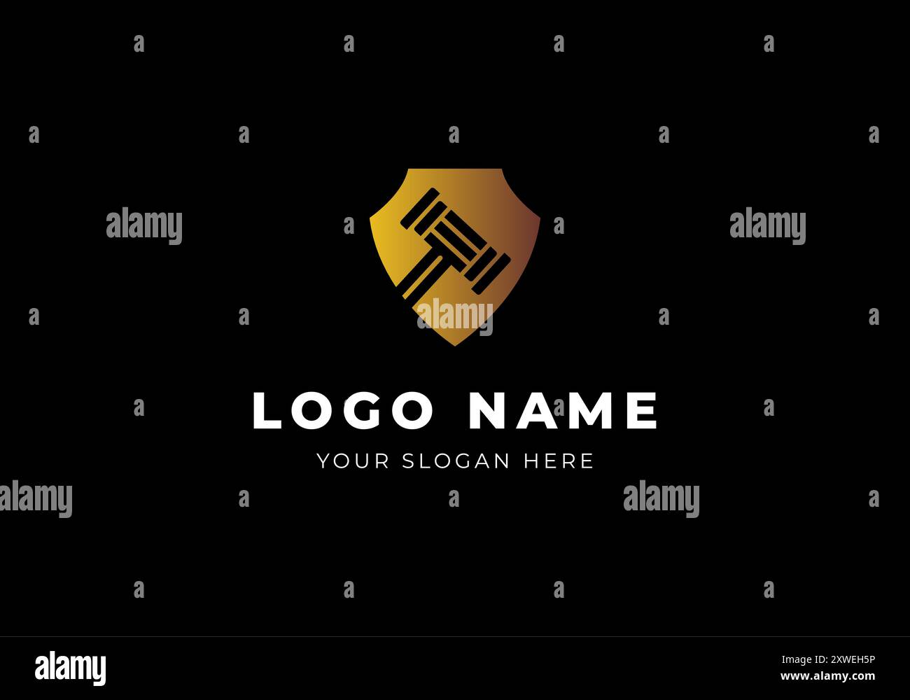 Logo Shield Law Hammer Gold Modern Minimalist and Luxury Logo Design ...