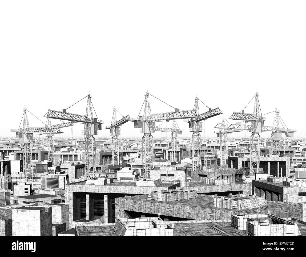 Construction cranes in a big city in black and white Stock Photo - Alamy