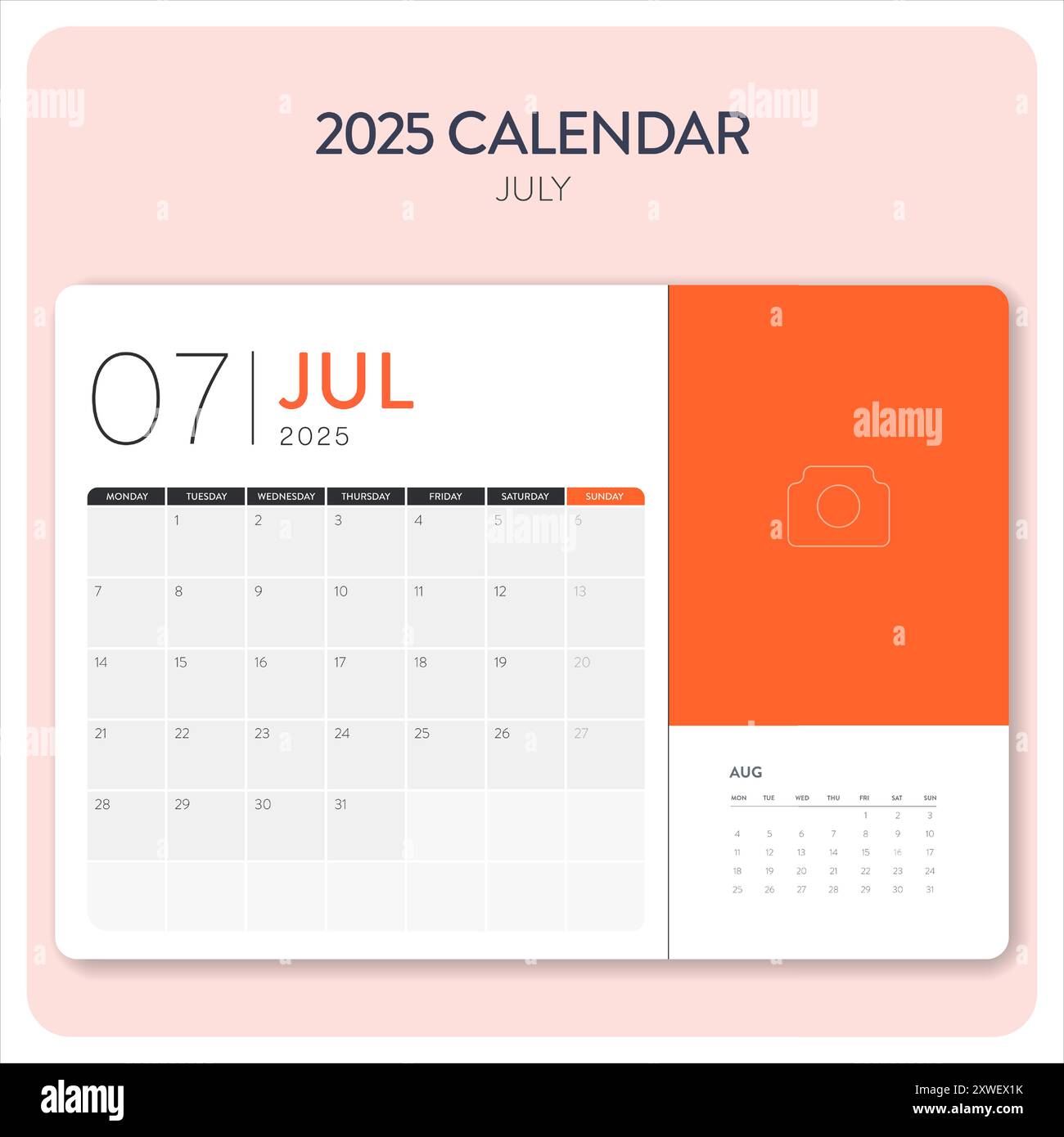 Calendar July 2025 template vector. Desk, wall calendar for print ...