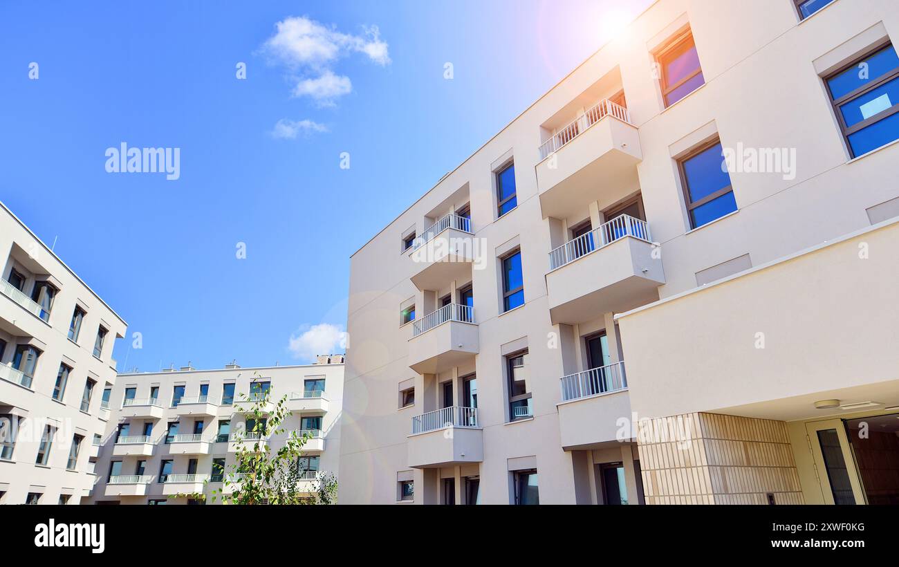 View of Modern architecture of urban residential apartment buildings on a sunny ...