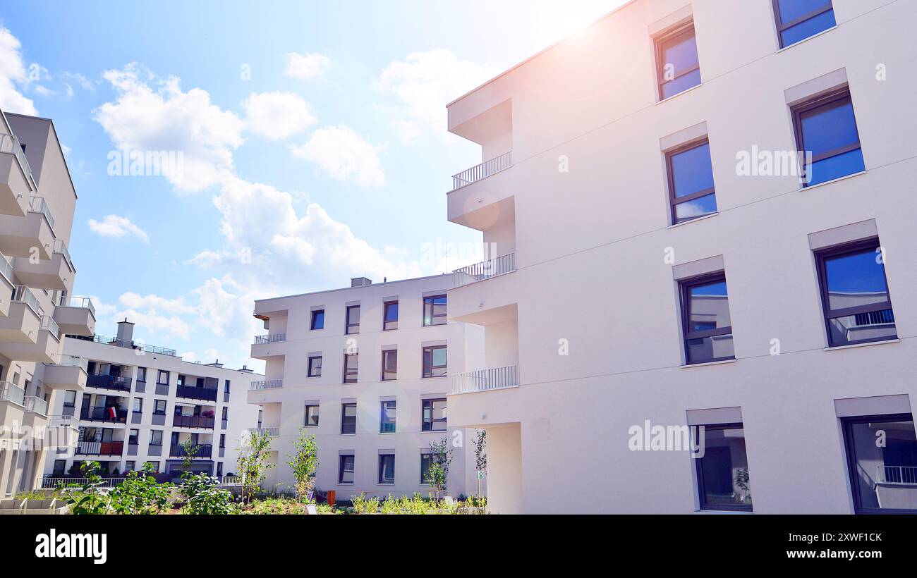 View of Modern architecture of urban residential apartment buildings on a sunny ...