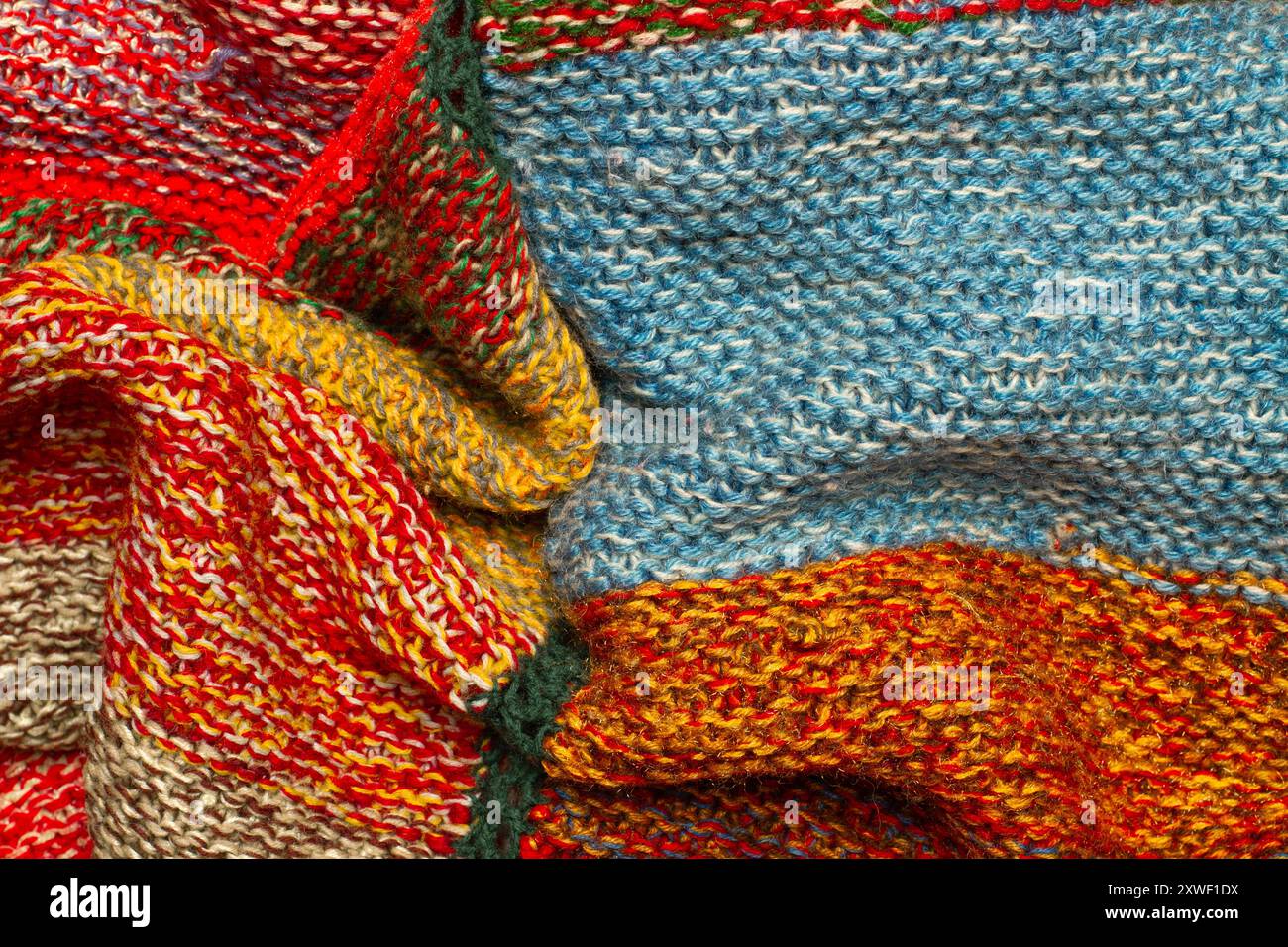 A multicolored wool cloth texture in close up view Stock Photo