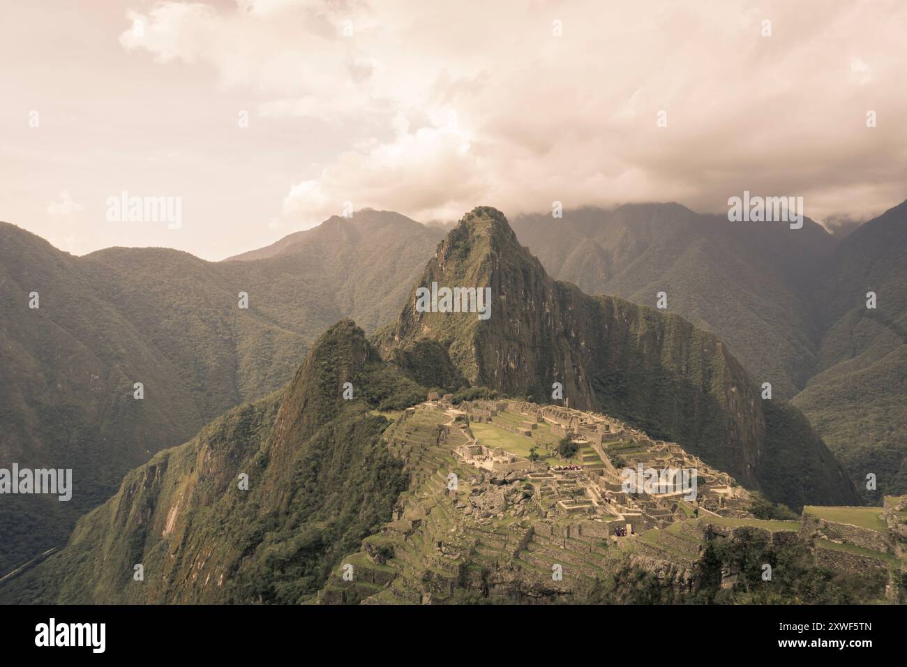 View of the lost İnca city Machu Picchu, Peru. Agriculture terraces at ...