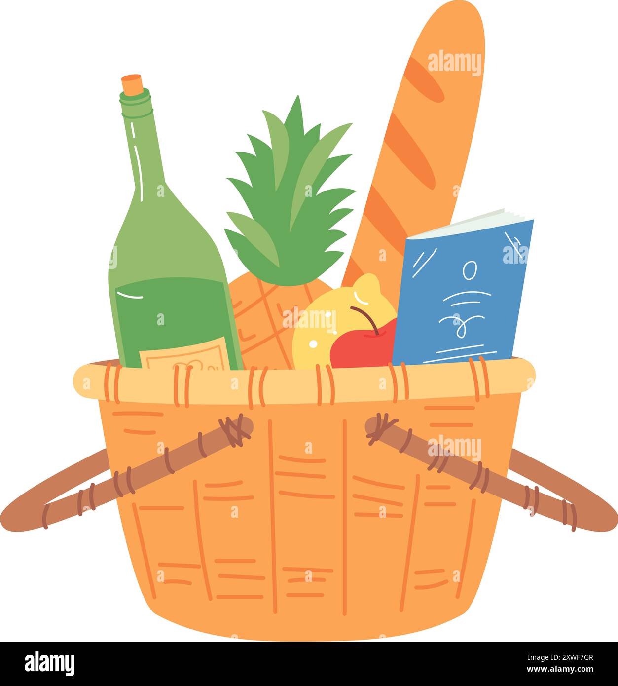 Wine basket icon. Summer picnic food wicker Stock Vector Image & Art ...
