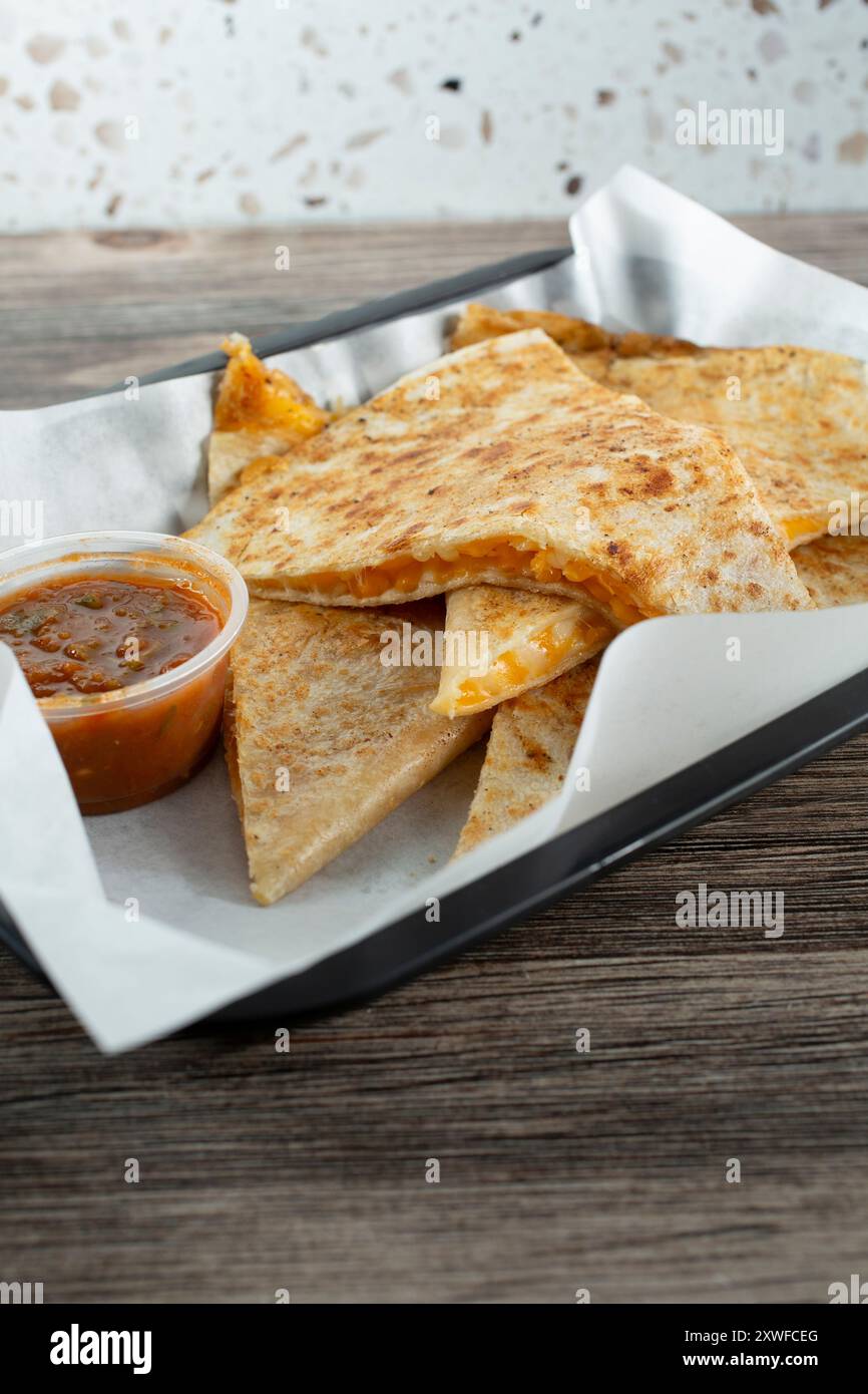 A view of a quesadilla. Stock Photo