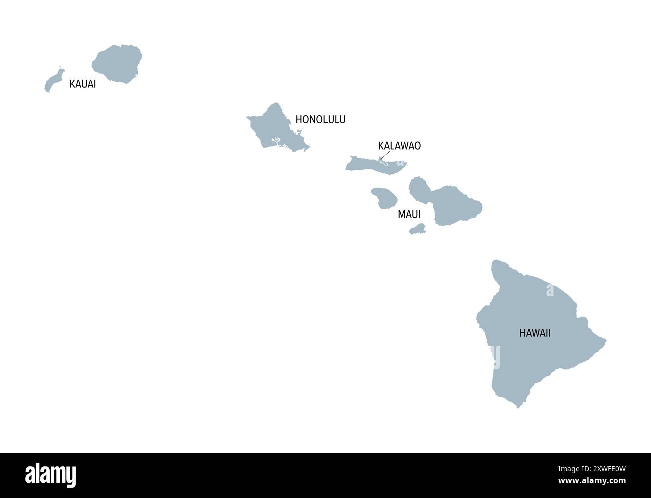 Hawaii, U.S. state, gray political map with county names. Island state of the United States in the Pacific Ocean, subdivided into 5 counties. Stock Photo