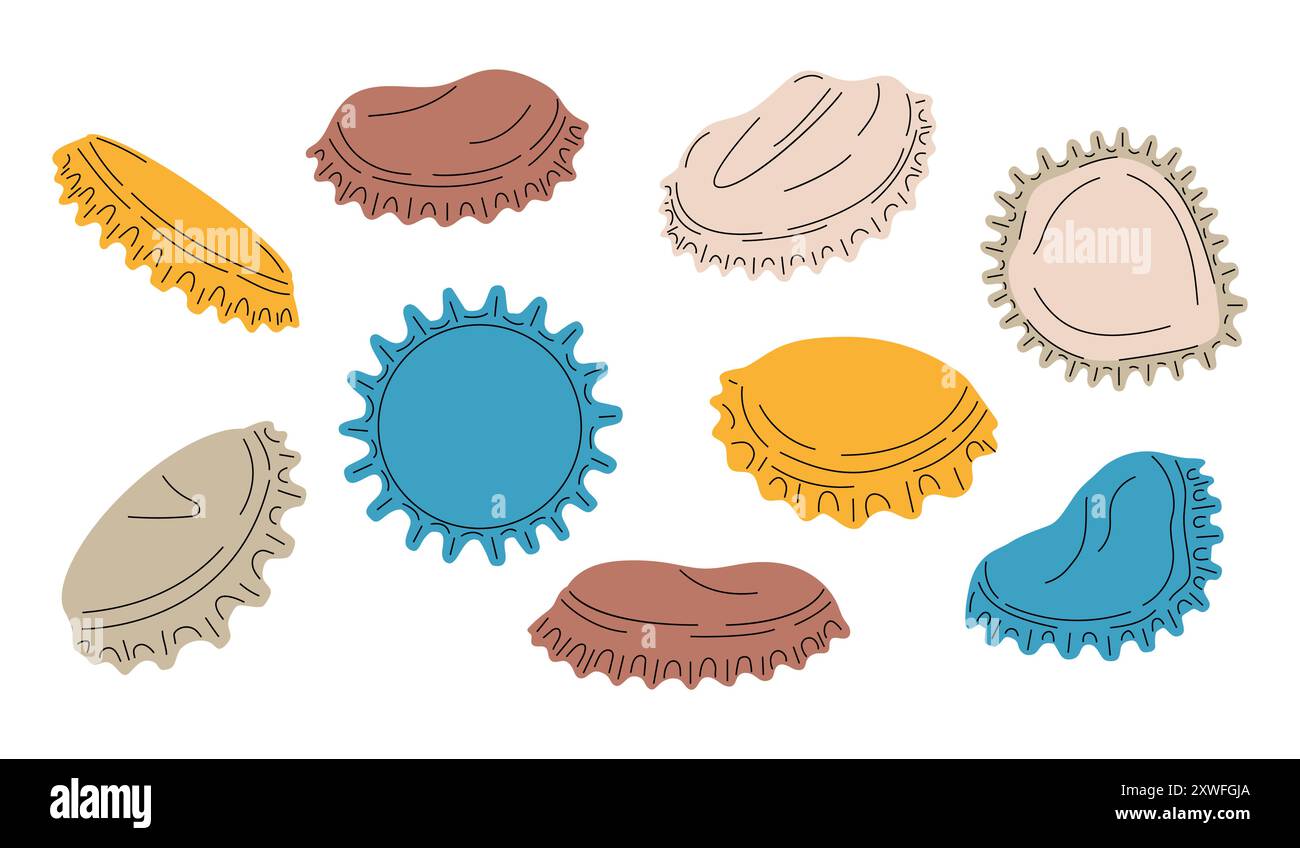 vector illustration featuring a set of used metal caps from glass ...