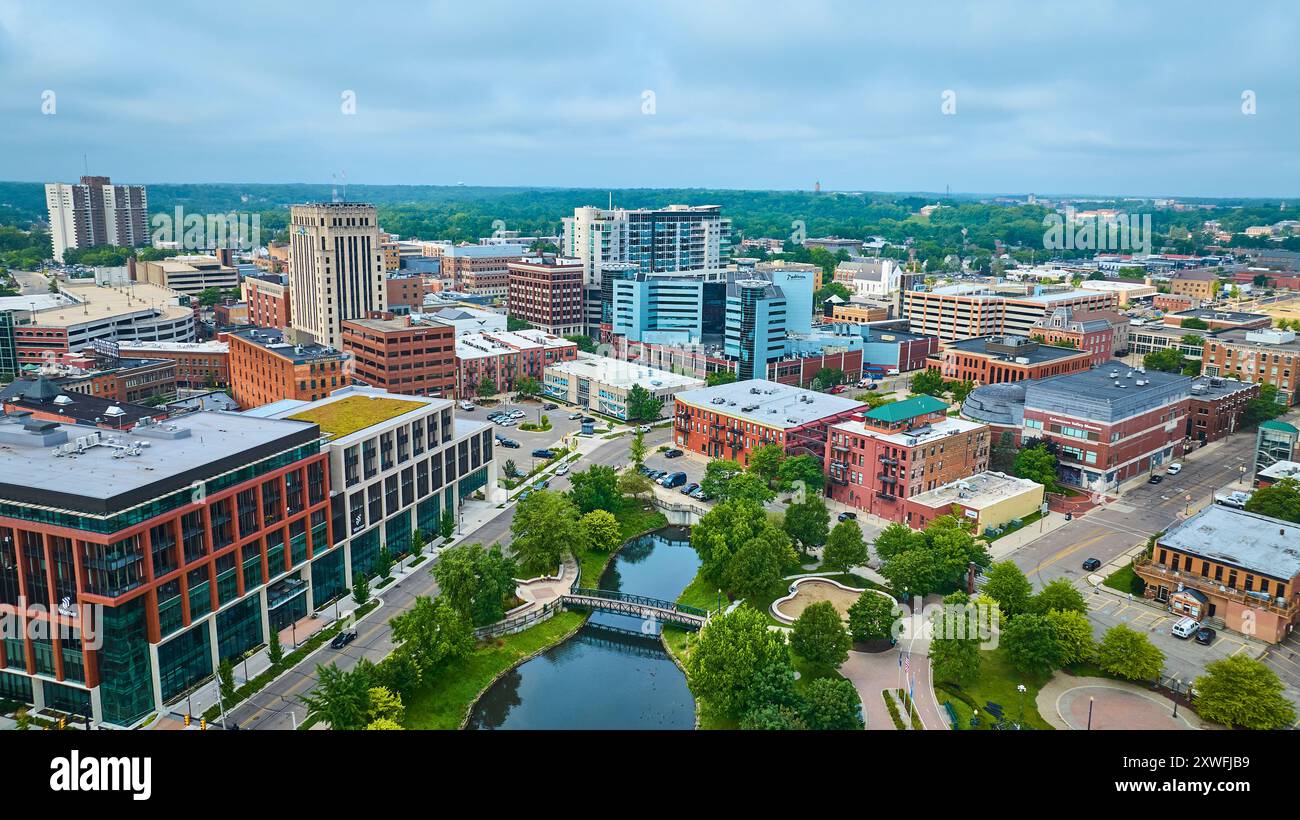 Aerial View of Kalamazoo Skyline and Arcadia Creek Park Stock Photo - Alamy