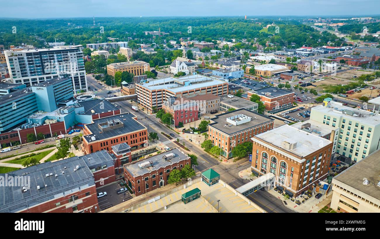 Aerial View of Modern and Historic Architecture in Kalamazoo Stock