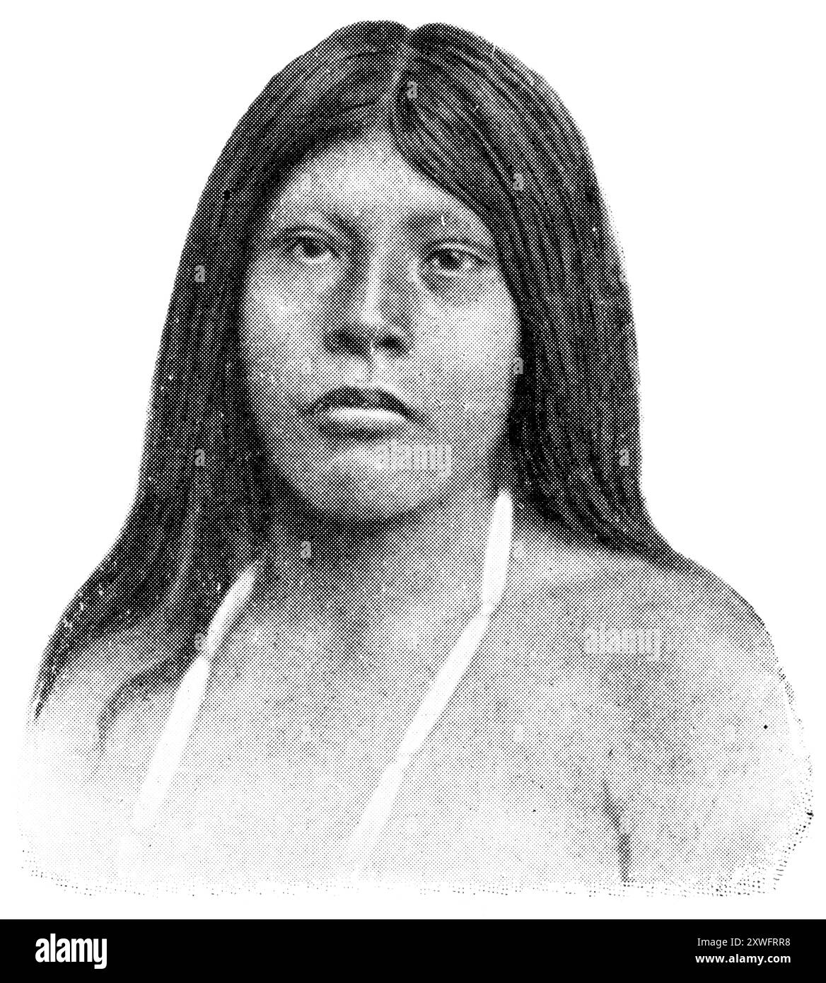 American peoples. Portrait of Wichita woman. The Wichita people, are a confederation of Southern Plains Native American tribes. Publication of the 'Meyers encyclopedia', Vol. 7, Leipzig, Germany, 1910 Stock Photo