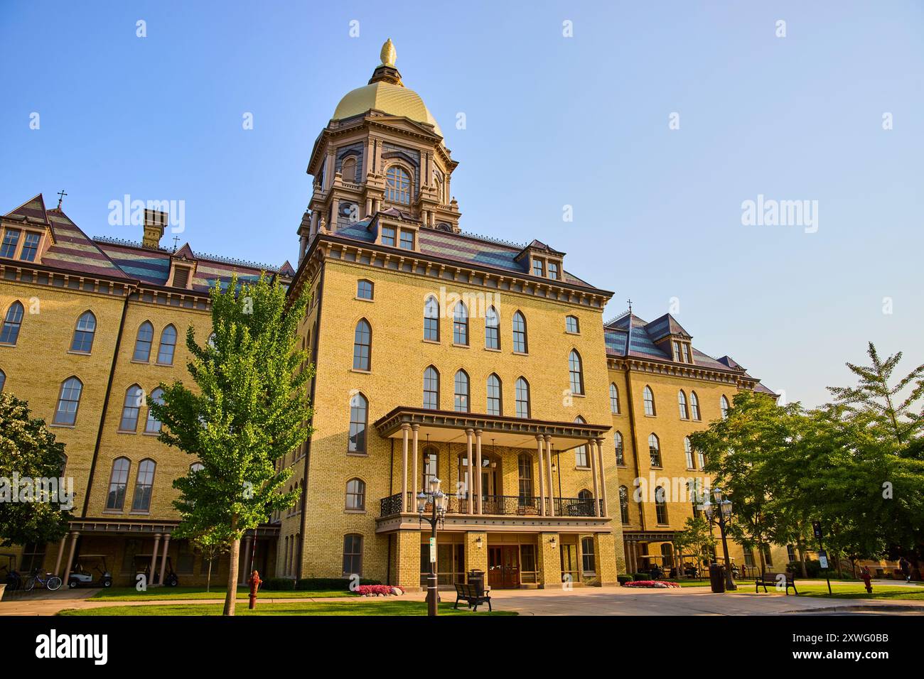 Iconic Golden Dome on Historic University Campus Viewed from Low Angle ...