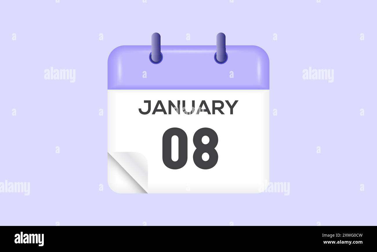 January 8 - calendar and Time planner. Daily Calendar Icon reminder ...