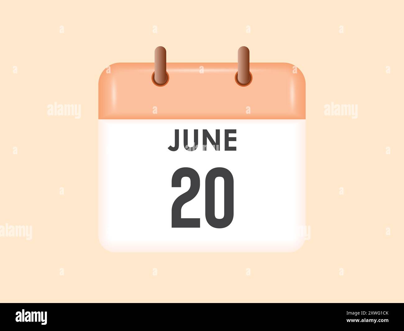 June 20 - calendar and Time planner. Daily Calendar Icon reminder. Vector Illustration. Stock Vector