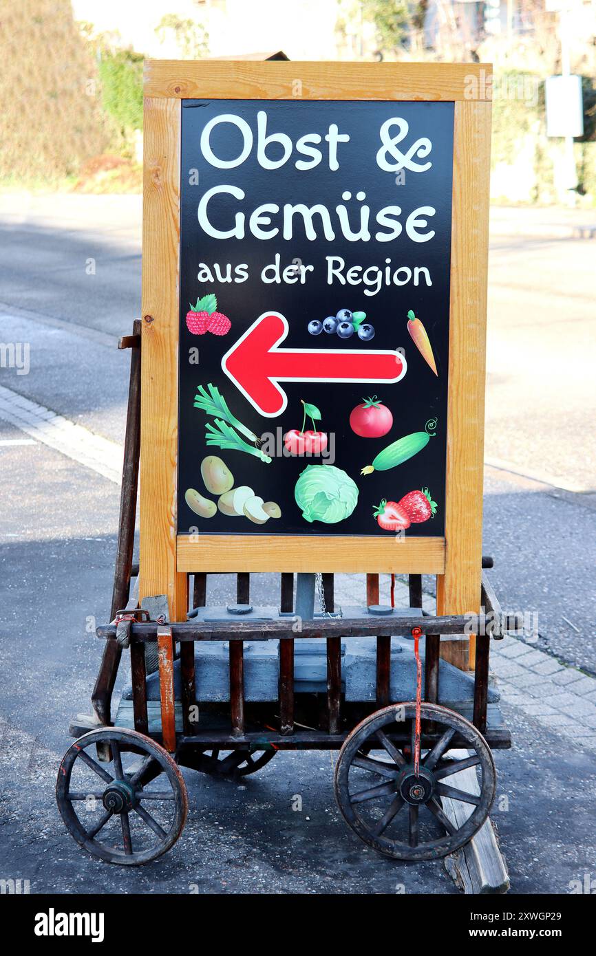 Advertising board for fruit and vegetables from the region Stock Photo