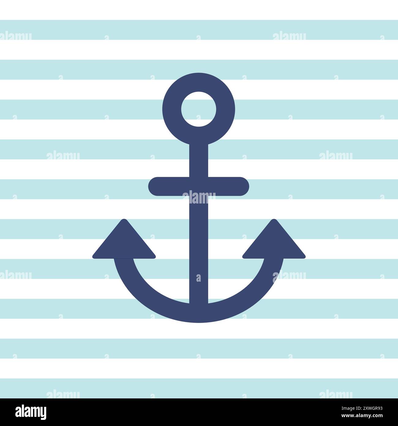 Large heavy anchor symbol on navy white and blue background Stock Vector