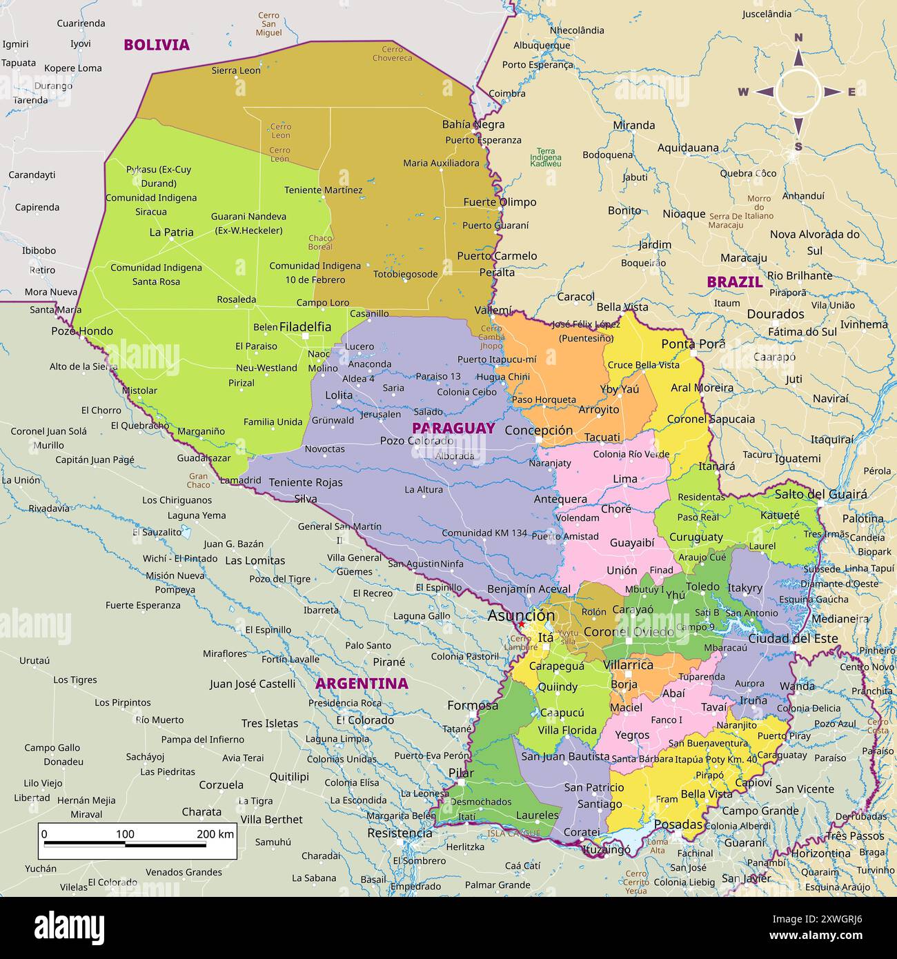 Detailed Political Map Of Paraguay Stock Vector Image Art Alamy Detailed Political Map Of Paraguay 2XWGRJ6