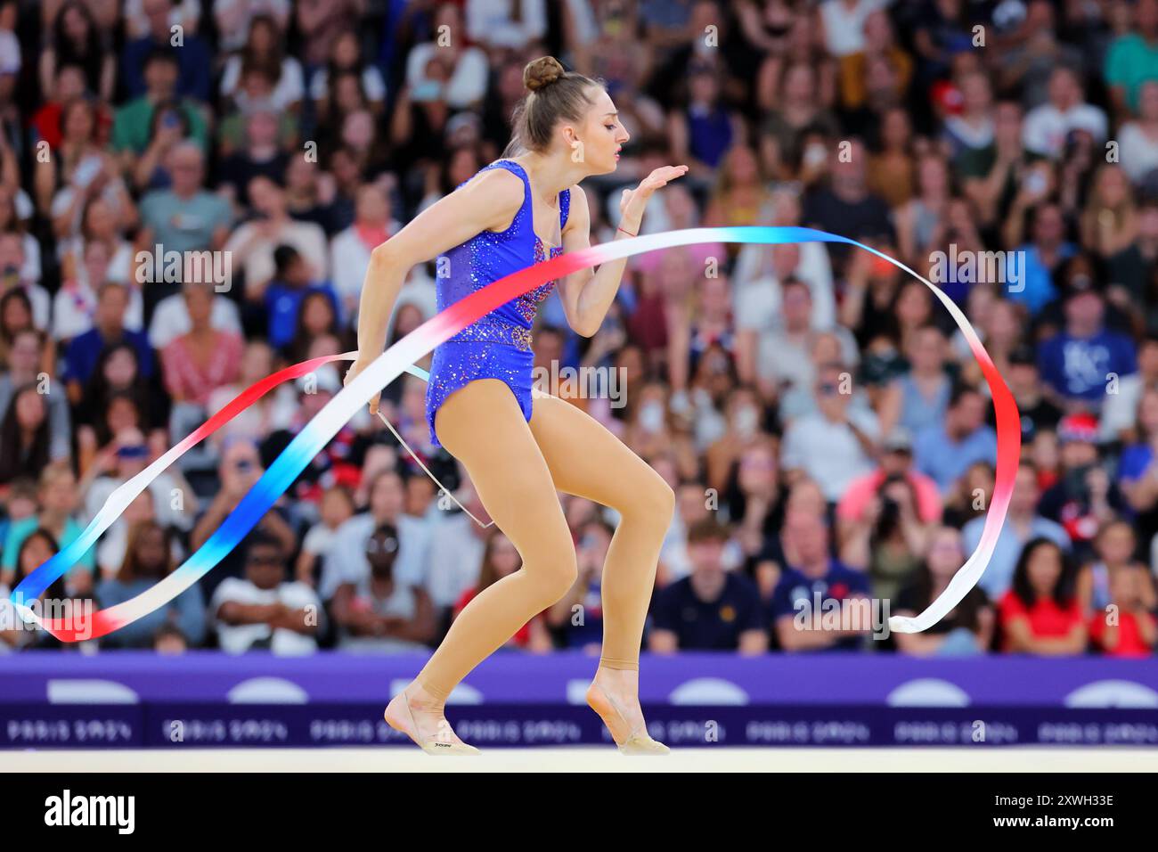Qulification Ribbon Paris, France. 8th Aug, 2024. Boryana Kaleyn (BUL) Rhythmic Gymnastics ...