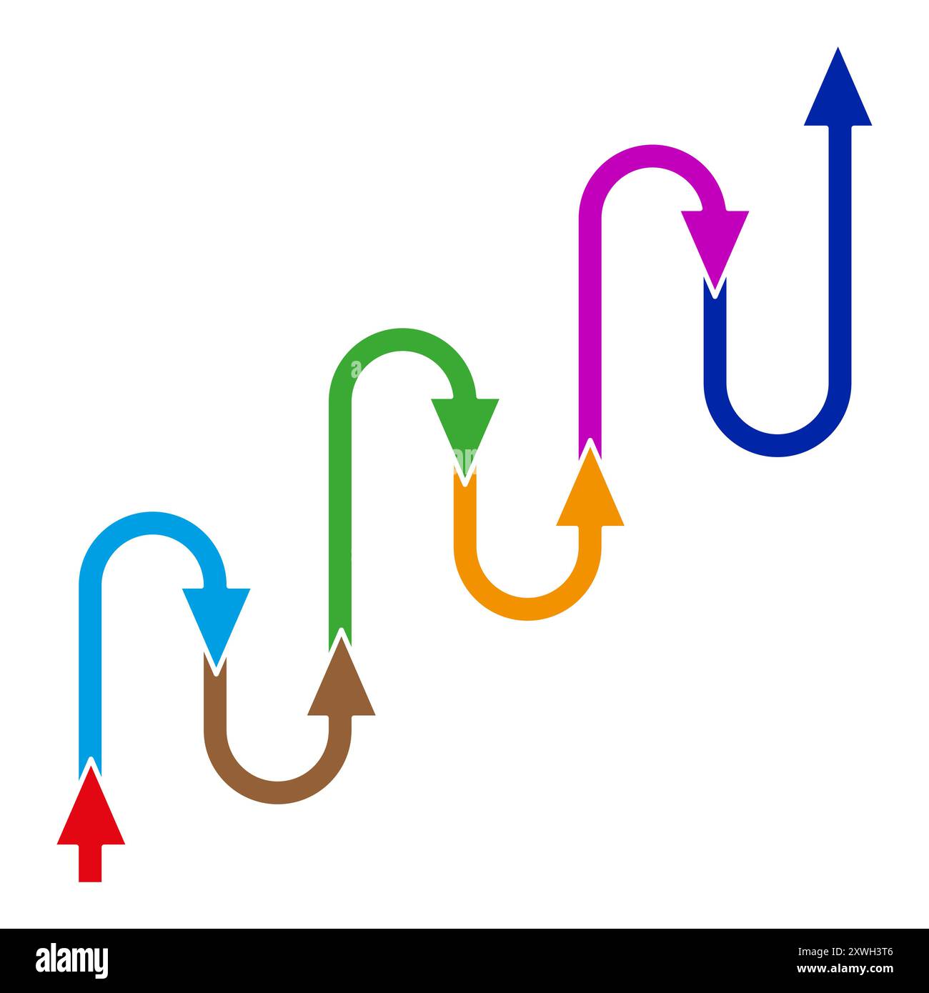 Colorful arrow chart. Curved upward arrows. Multi-directional flow ...