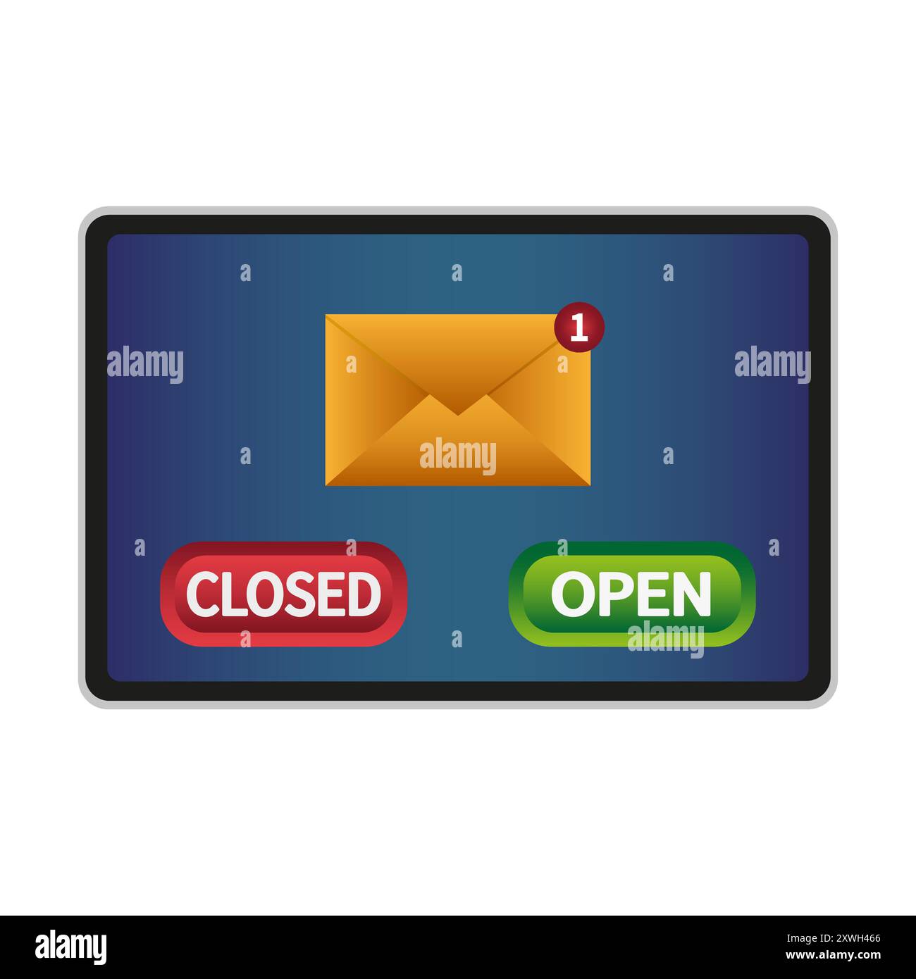 Email notification icon. Closed and open buttons. New message alert. Digital interface design. Stock Vector