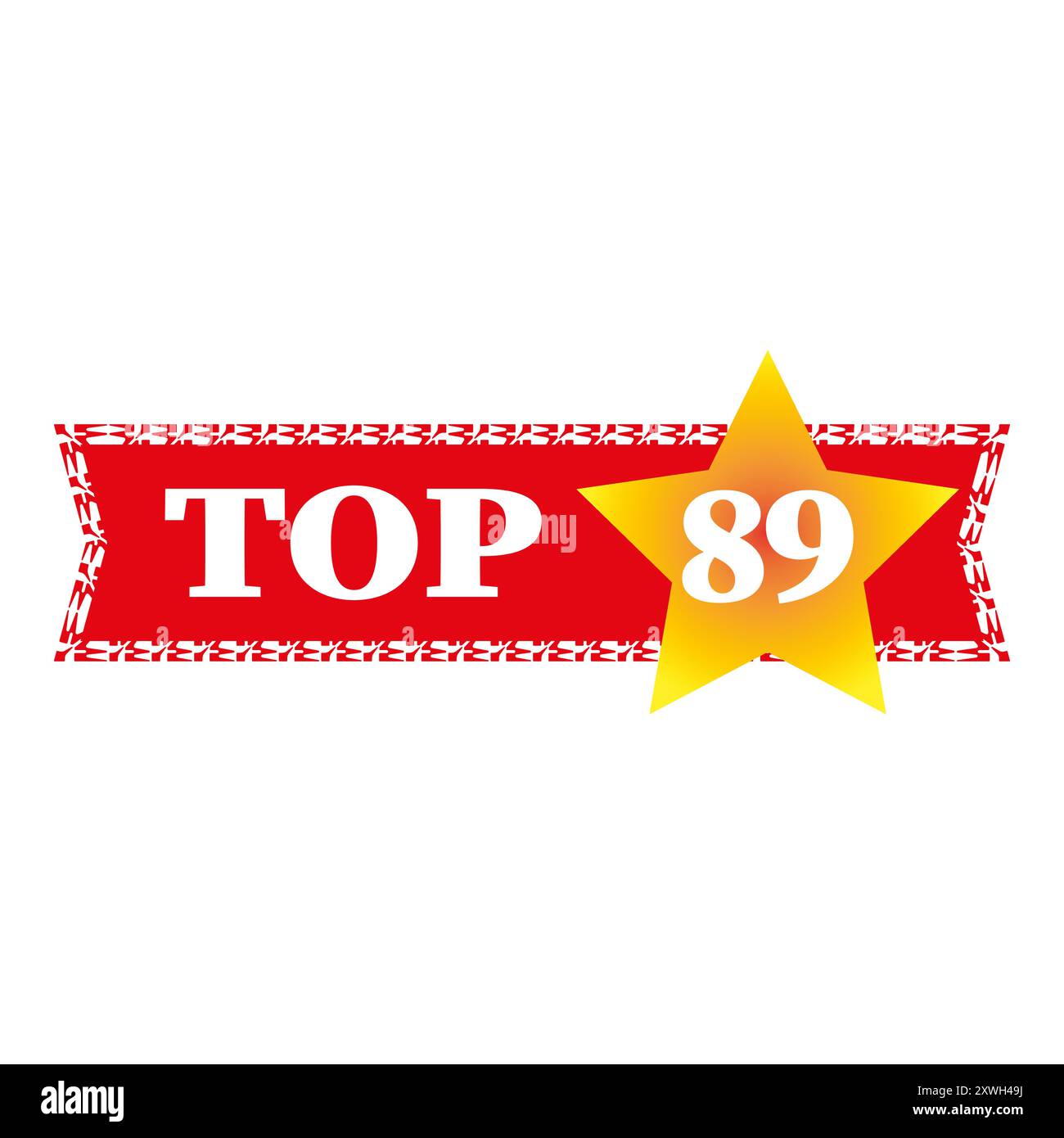 Top 89 badge icon. Number eighty nine focus. Bold Top 89 text. Gradient yellow star detail. Stock Vector