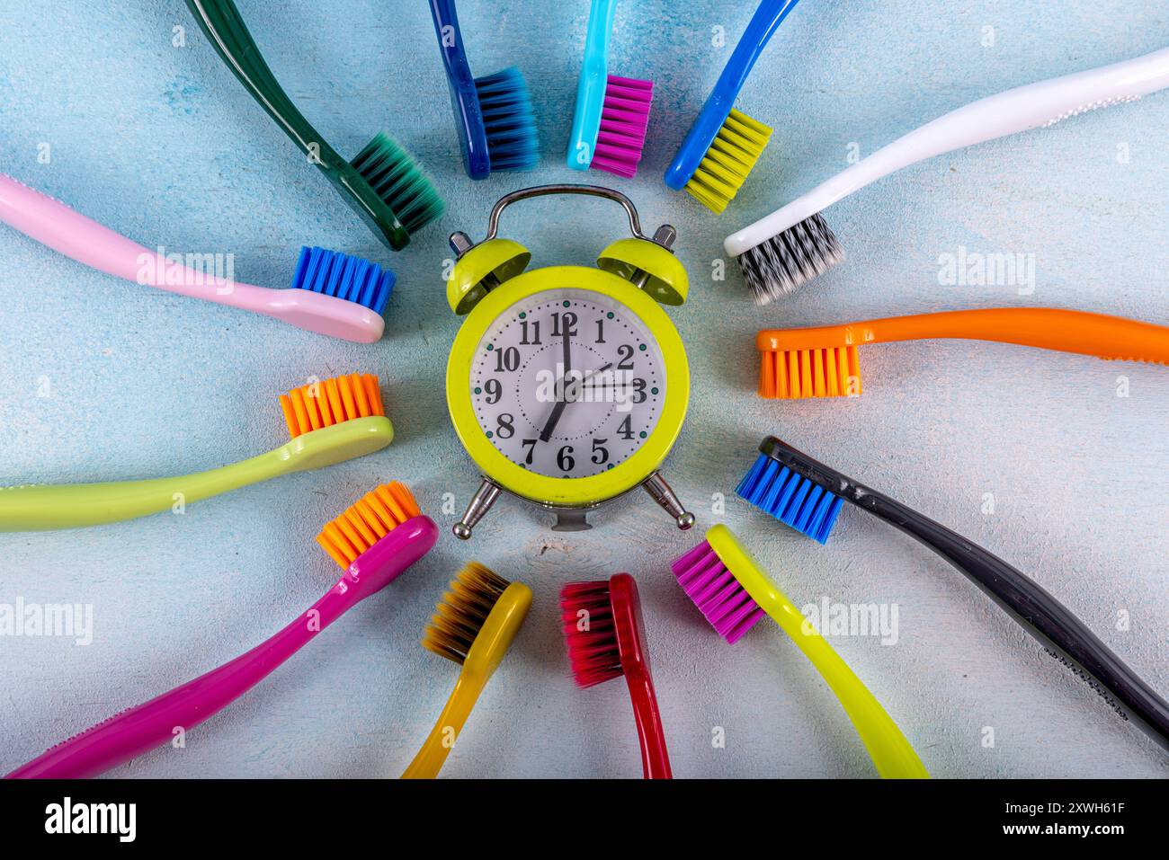 A close up of many different types of toothbrushes.Colored toothbrushes ...