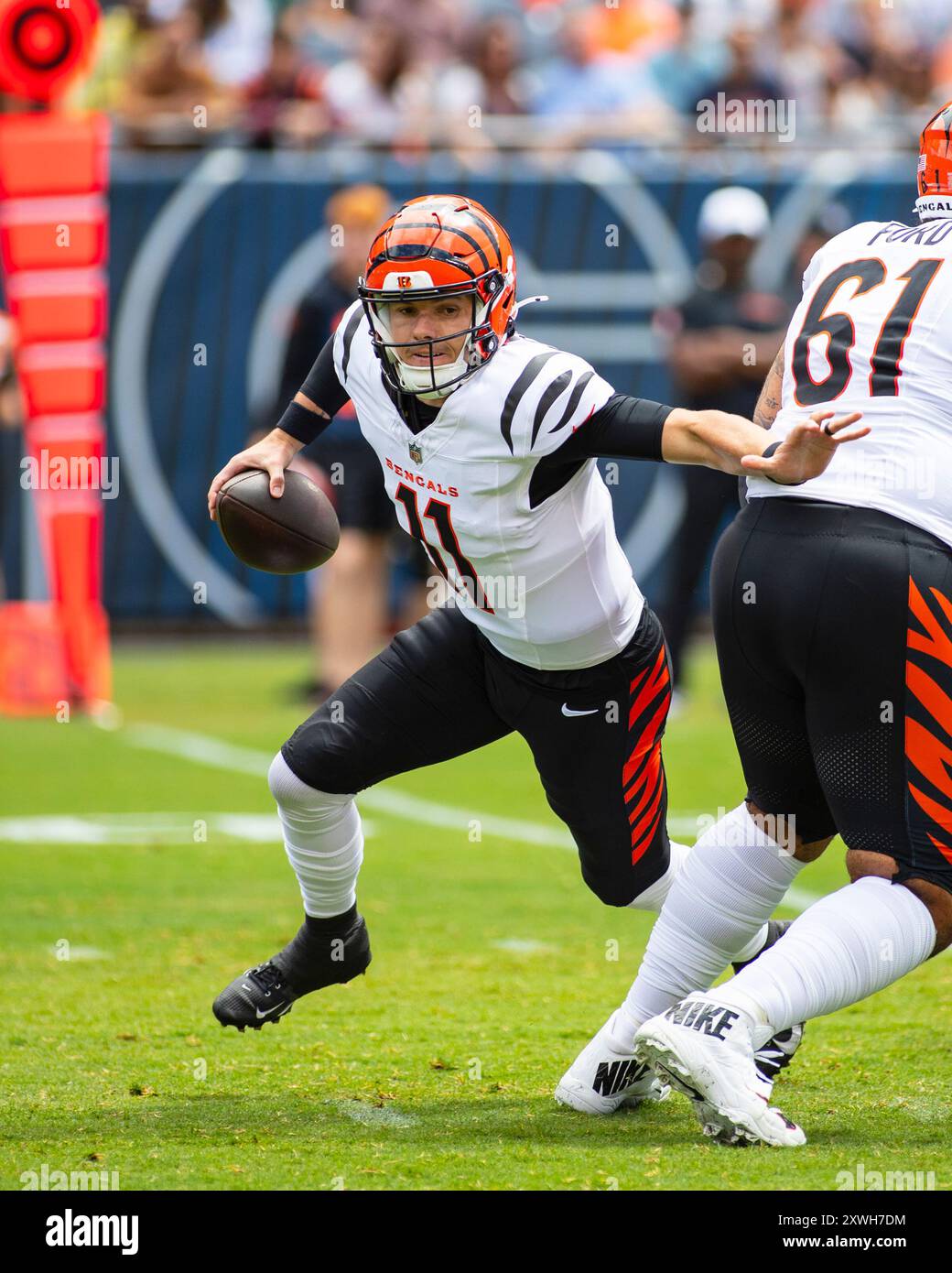 August 17, 2024: Cincinnati Bengals quarterback #11 Logan Woodside runs with the ball during the game against the Chicago Bears in Chicago, IL. Mike Wulf/CSM (Credit Image: © Mike Wulf/Cal Sport Media) Stock Photo