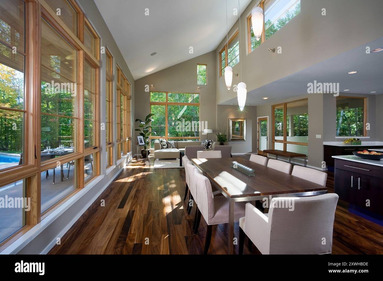Slanted ceiling accommodates high clerestory windows hi-res stock ...