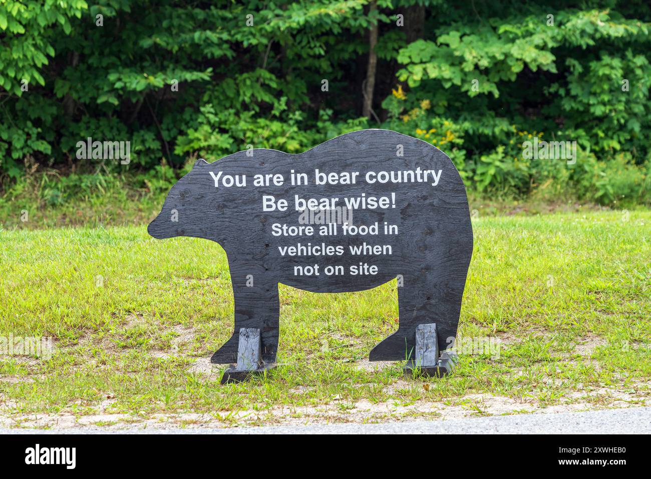 Sign warning visitors to Arrowhead Provincial Park about the presence ...