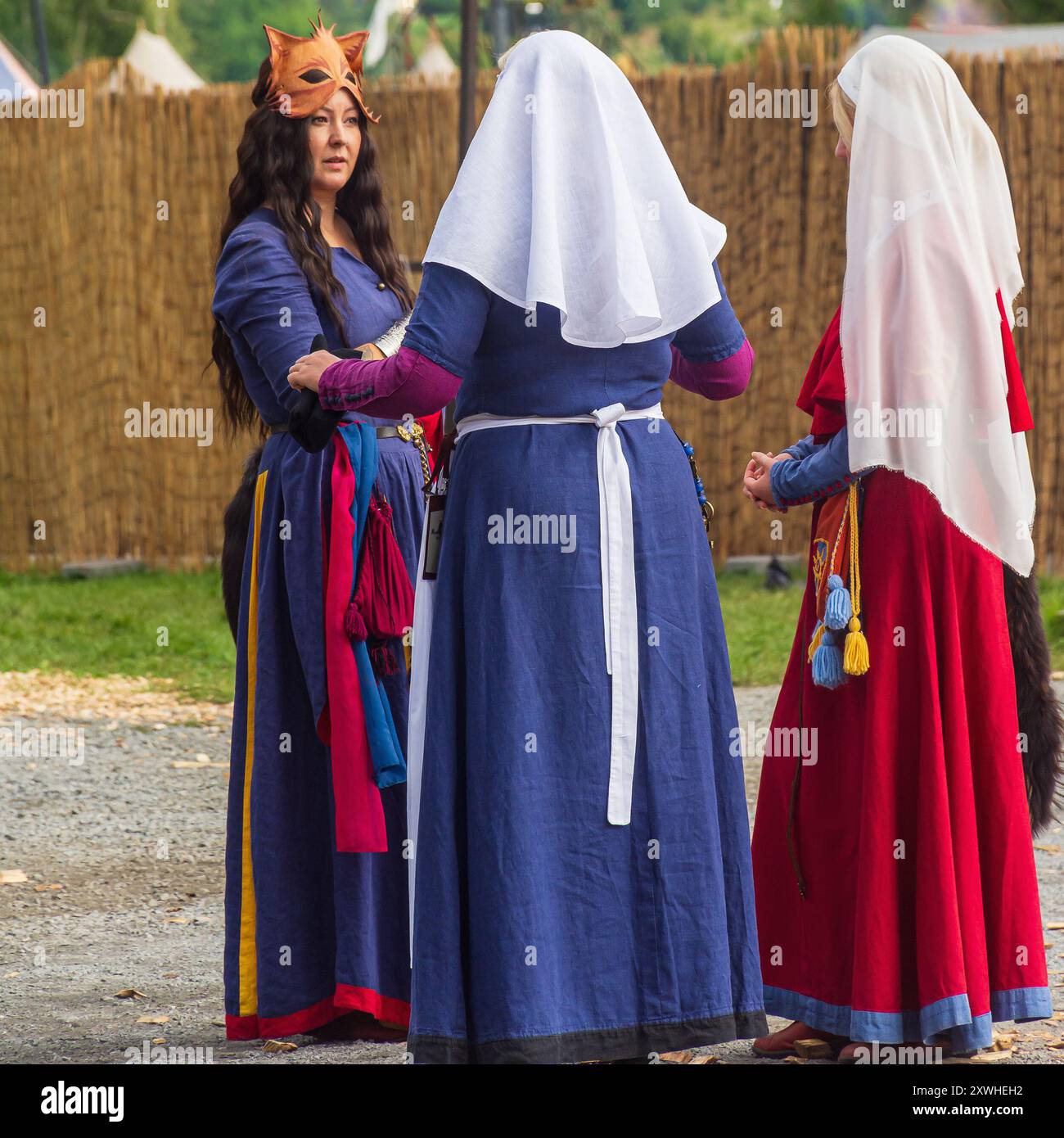 Three women dressed in medieval costumes at Häme Medieval Festival in ...