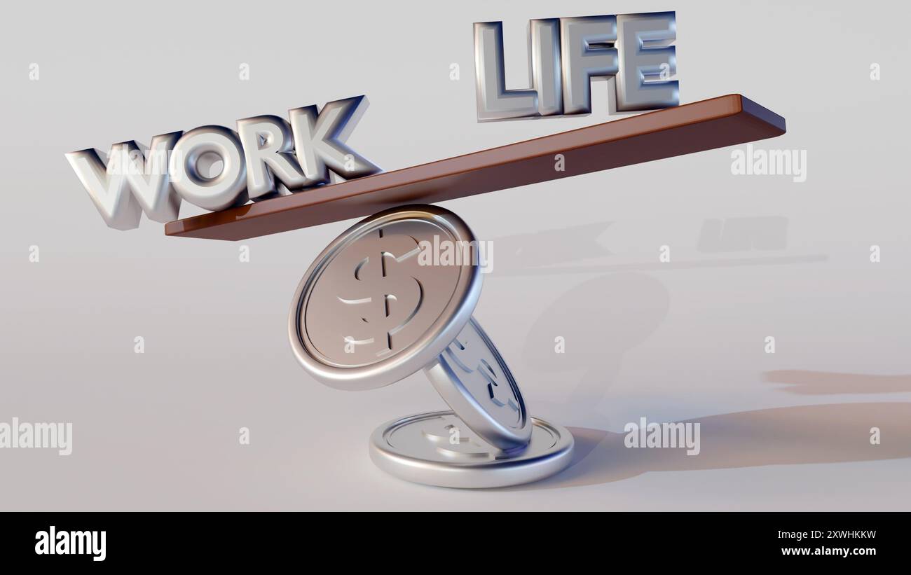 3d rendering depicts work-life balance struggle, with money influencing ...