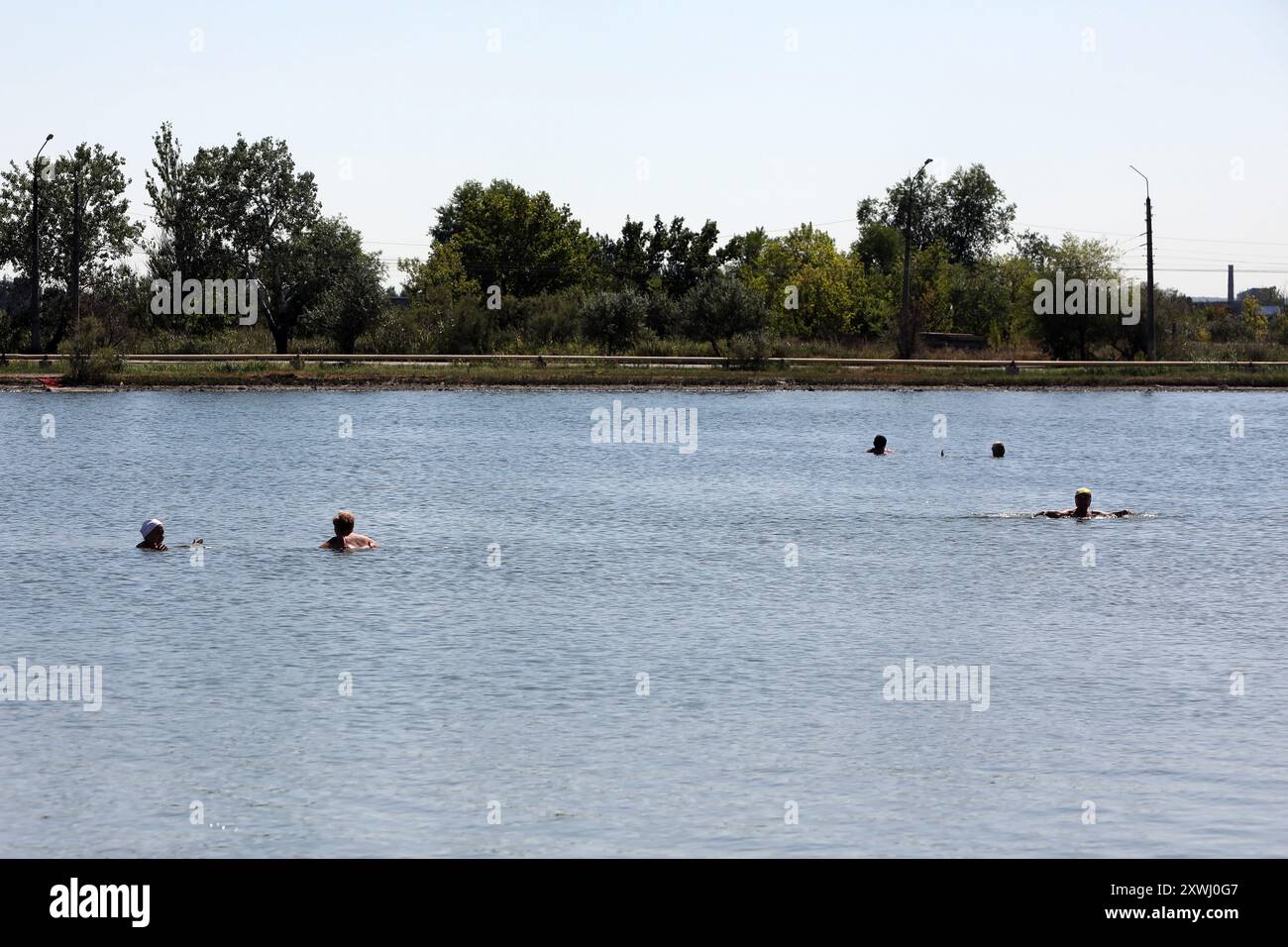 Non Exclusive Sloviansk Ukraine August 16 2024 People Swim In