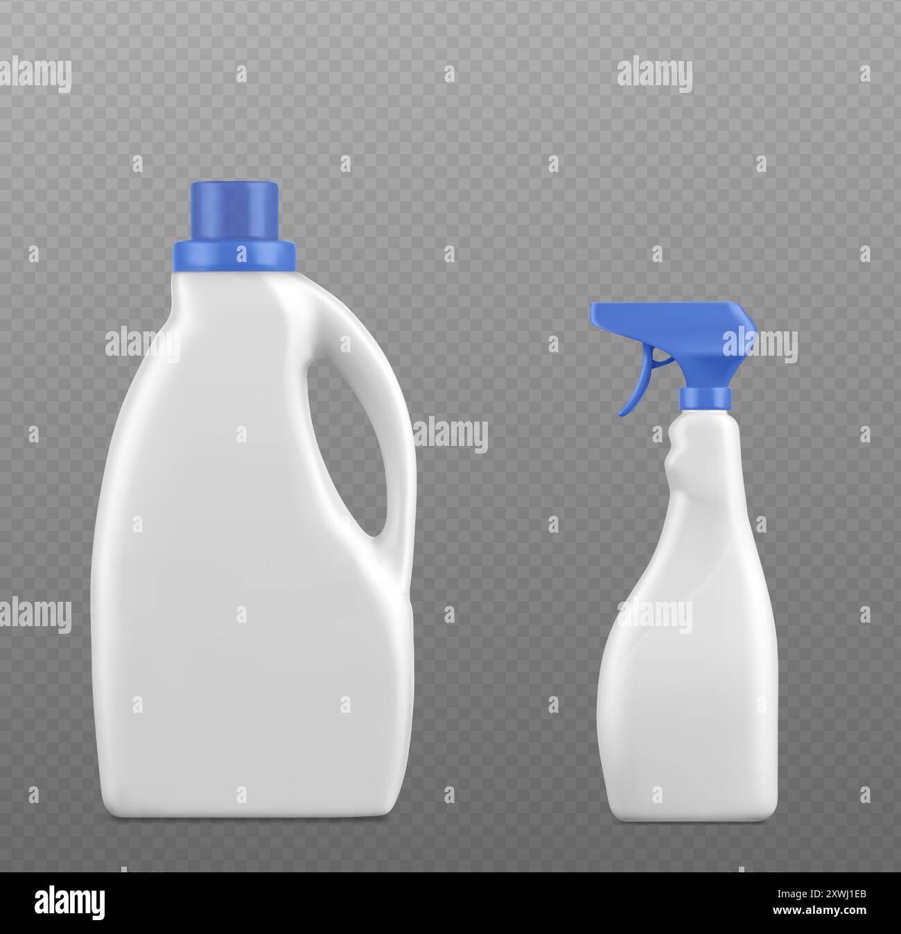 White blank plastic detergent bottle mockup with blue cap and trigger ...