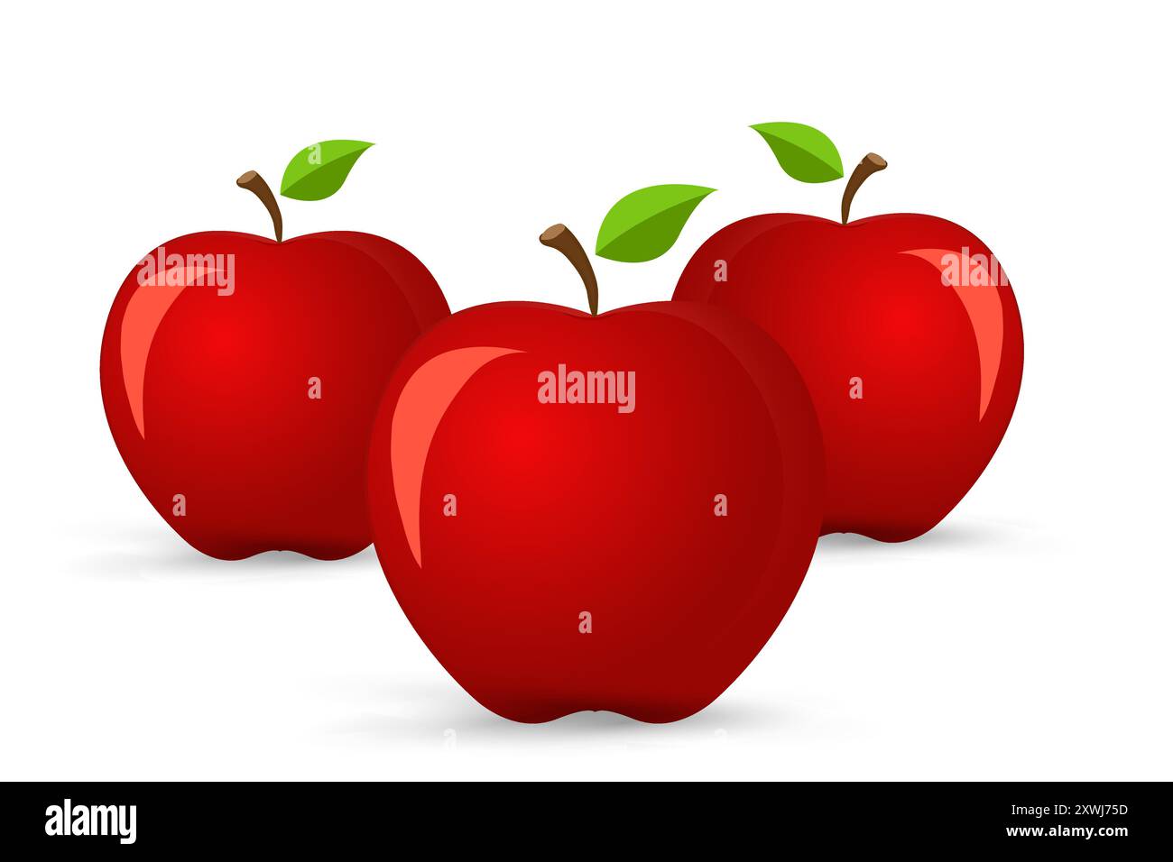 Group of three red Natural fresh apples vector icon, red skin of juicy ...