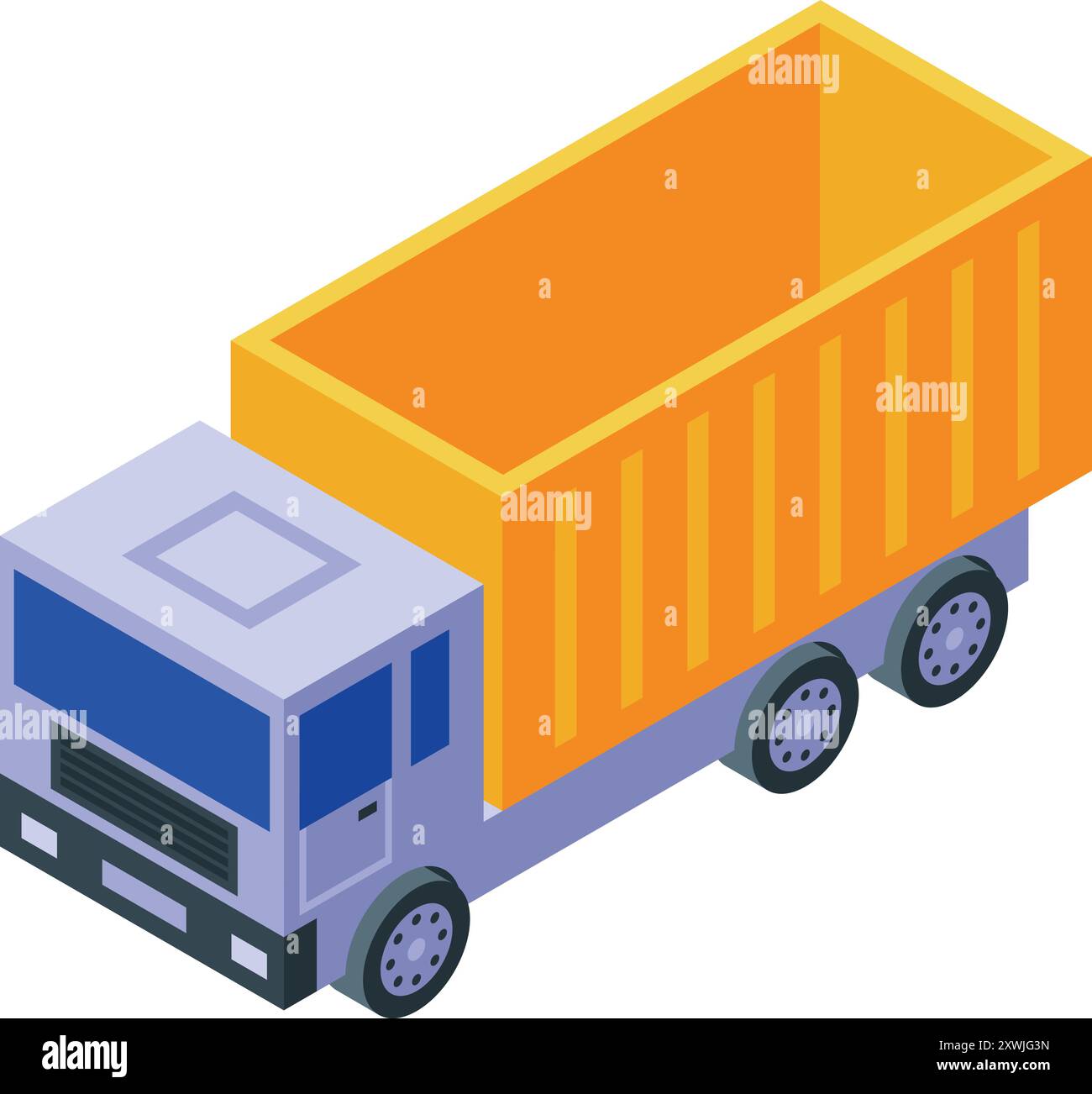 Tipper truck transporting building materials, visualized in a modern isometric style Stock Vector